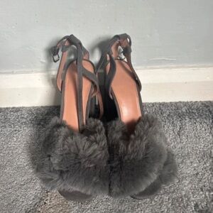 Topshop Gray Fur Strap Heels